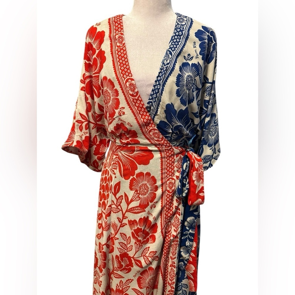 Farm Rio Floral wrap around maxi dress- Red and Blue size S - Picture 7 of 14